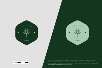 Lotus flower logo design template in hand drawn minimal retro style
