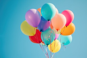 Colorful Balloons Floating in the Air at a Festive Event, Clusters of colorful, helium-filled balloons tied together, AI Generated