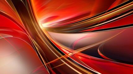 Abstract Design with Three Dimensional Effect Main Elements Consist of Angled Lines converging towards Vanishing Point - Red glowing Edge Black with golden Edge created with Generative AI Technology