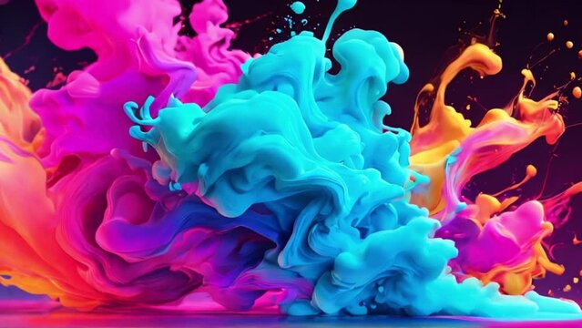 Colorful Liquid neon color splashing in super slow motion.
