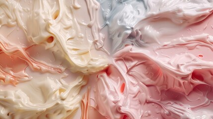 Indulgent swirls of ice cream in various flavors, perfectly captured against a seamless white canvas, inviting enjoyment