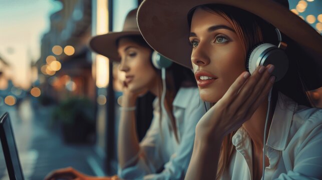 Stylish Woman With Headphones In Urban Setting