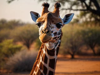 Poster A giraffe with funny face in african wild savanna © Artenthion