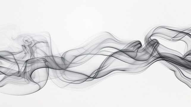 Transparent smoke waves flowing seamlessly over a pure white backdrop, creating a visual of delicate grace.