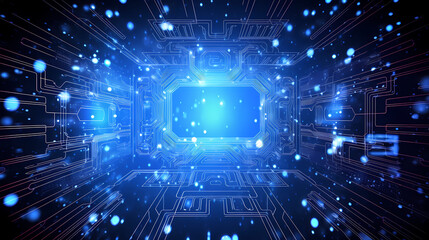 Obraz premium Artificial intelligence background, blue world network circuit future technology background