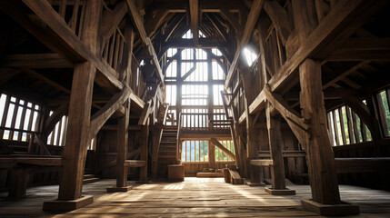 The inside of the wooden tower