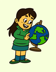Little Girl Standing Vector Illustration