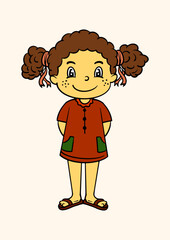 Little Girl Standing Vector Illustration