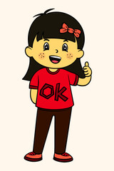 Little Girl Standing Vector Illustration