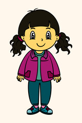 Little Girl Standing Vector Illustration