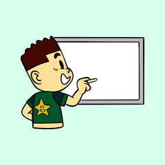 Little Boy Writing on Whiteboard Vector Illustration