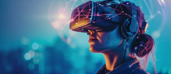 Immersive virtual reality experience with a woman using a VR headset