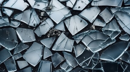 A background created from picture of pieces of broken glass on asphalt concrete road.