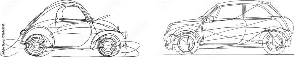 Poster abstract small car in continuous line art drawing style