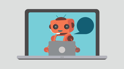 Auf dem Display eines Laptops sehen wir einen Roboter, der einen Chatbot in einem Callcenter symbolisiert