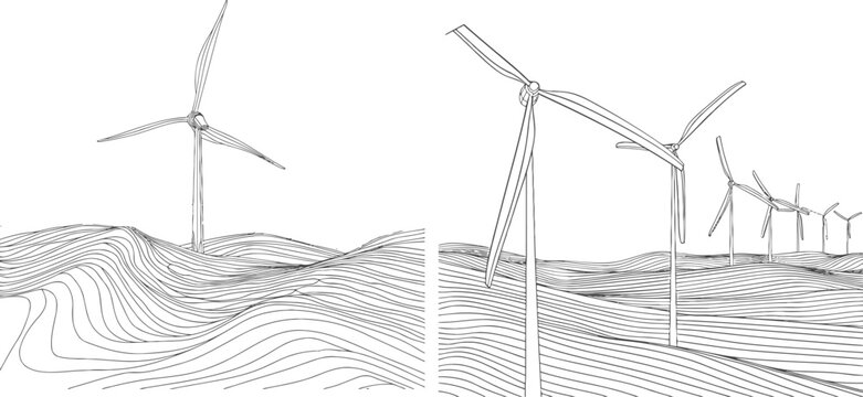 Wind energy in continuous line art drawing style
