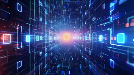 Artificial intelligence background, blue world network circuit future technology background