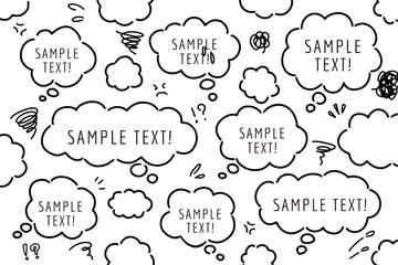 もやもやした雲の形をした吹き出しの線画、モクモクとしたフキダシのベクターイラストの線