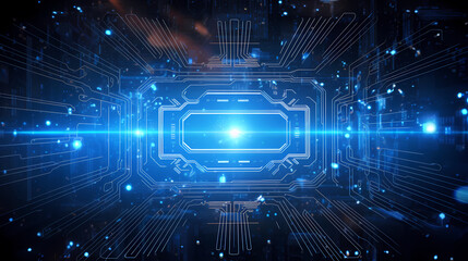 Fototapeta na wymiar Artificial intelligence background, blue world network circuit future technology background
