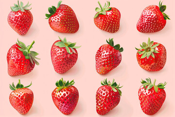 Assortment of strawberries on a soft pink backdrop