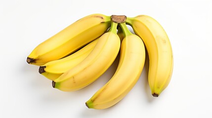 Bunch of bananas isolated on white background. Flat lay, top view