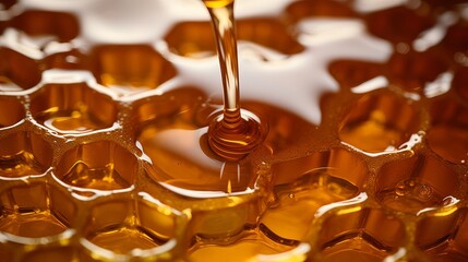 Close up photo of golden colored acacia honey - obrazy, fototapety, plakaty