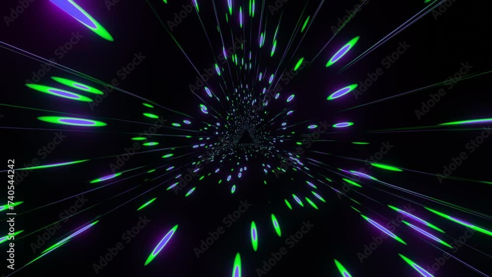 Fototapete 4k video of colorful green and purple light trailing effect inside a rectangular tunnel. beautiful s