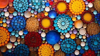 Colorful artwork from little glass pieces mosaic with round forms - obrazy, fototapety, plakaty