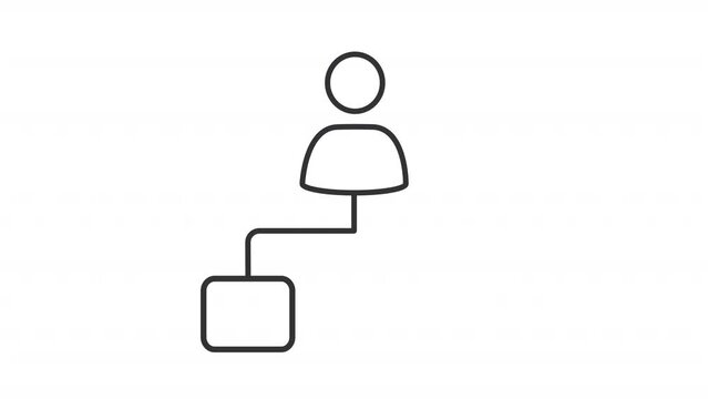 Delegation line animation. Animated diagram icon. Job roles hierarchy. Business organization. Teamwork management. Black illustration on white background. HD video with alpha channel. Motion graphic