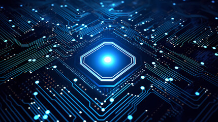 Artificial intelligence background, blue world network circuit future technology background