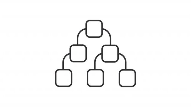 Animated hierarchy icon. Tree diagram line animation. Chain of command. Product management tool. Black illustration on white background. HD video with alpha channel. Motion graphic
