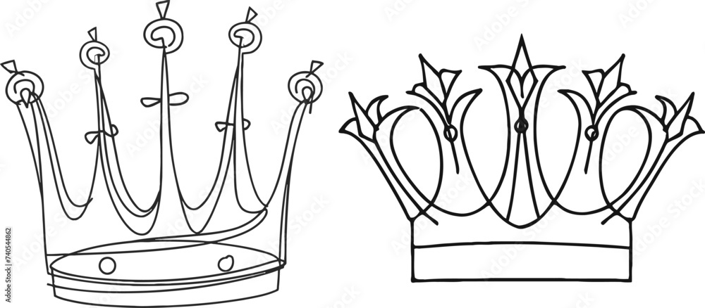 Poster one line drawing of isolated vector object - crown