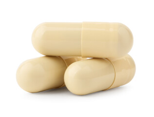 Vitamin capsules isolated on white. Health supplements