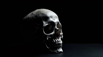 An eerie depiction of a human skull enveloped in darkness