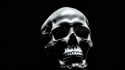 An eerie depiction of a human skull enveloped in darkness