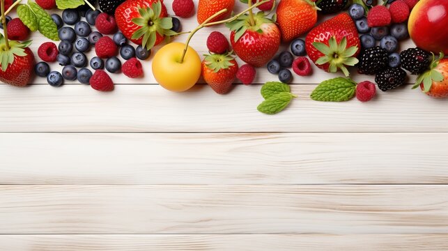 Healthy food background. Studio photo of different fruits on white wooden table. High resolution product