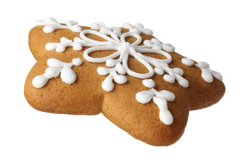 Tasty star shaped Christmas cookie with icing isolated on white
