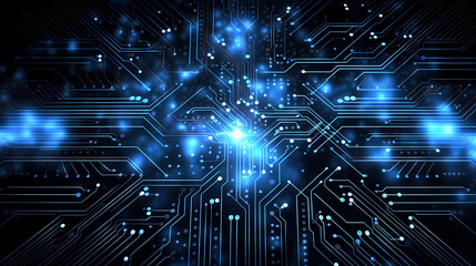 Obraz premium Artificial intelligence background, blockchain managed domain electronic devices network blue background