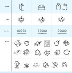 Set icons for napkins, wipes, toilet paper and other hygiene product. Vector illustration. Isolated on white background. It can be used in the adv, promo, package, etc. EPS10.