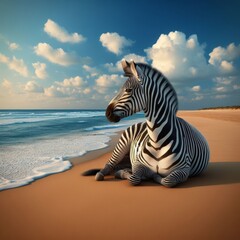 Surreal view of a zebra sitting on an empty beach
