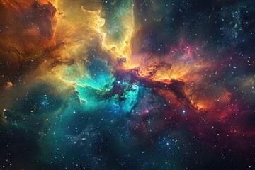 A vibrant and bustling space scene filled with countless stars and celestial bodies, Cosmic art showcasing an explosion of colors within a nebula, AI Generated