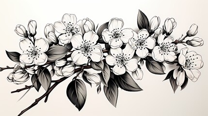 Black and White cherry blossoms illustration