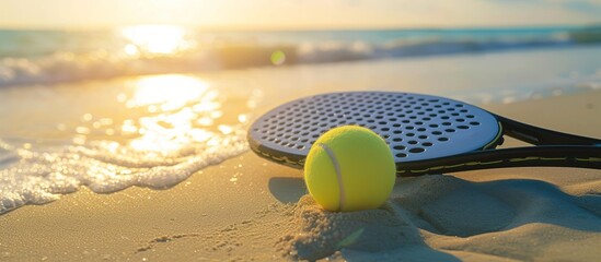 Enjoying a game of beach tennis with a tennis racket and ball in the sunlight