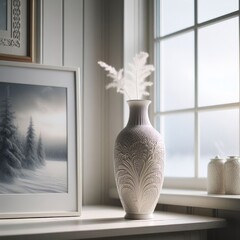 White delicate vase sits in plain surroundings
