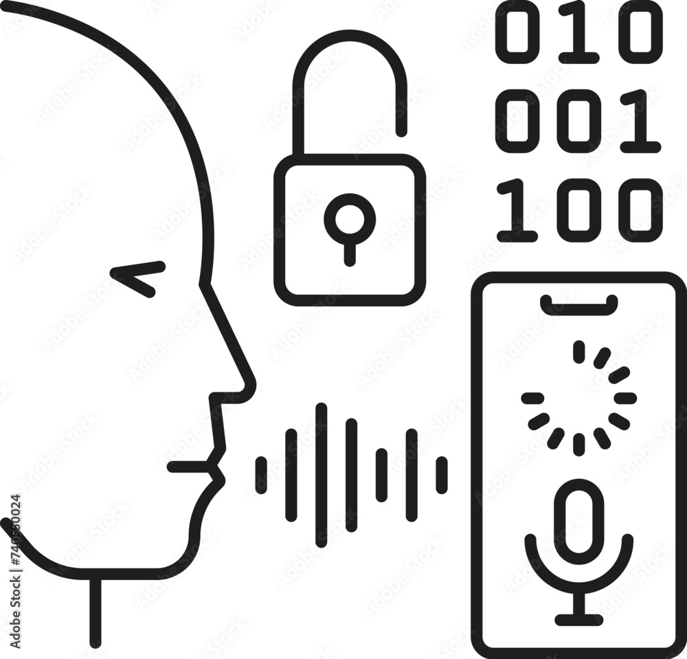 Aufkleber voice authentication icon, biometric identification, recognition and verification isolated vector li