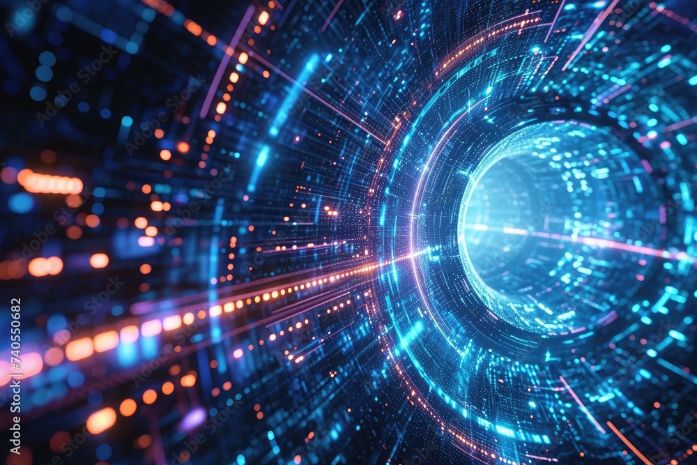 Poster an image featuring an abstract background with vibrant blue and purple colors, composed of intersect