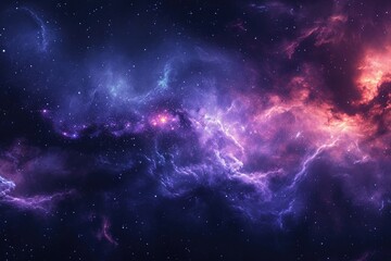 Naklejka premium A vibrant space scene featuring an array of stars shining against a backdrop of colorful clouds, Dazzling nebulous cloud lights in a mystic space galaxy, AI Generated