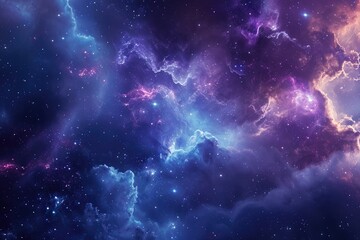 A vibrant and vivid space scene showcasing a multitude of stars and clouds creating a mesmerizing display, Dazzling nebulous cloud lights in a mystic space galaxy, AI Generated