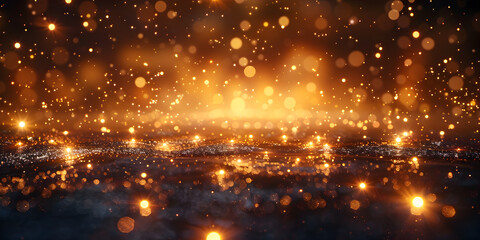 Abstract fire background with sparks and golden bokeh.