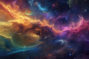 A mesmerizing capture of a lively and colorful space teeming with an abundance of stars, Deep space cloud strewn with a multitude of colors, AI Generated - obrazy, fototapety, plakaty